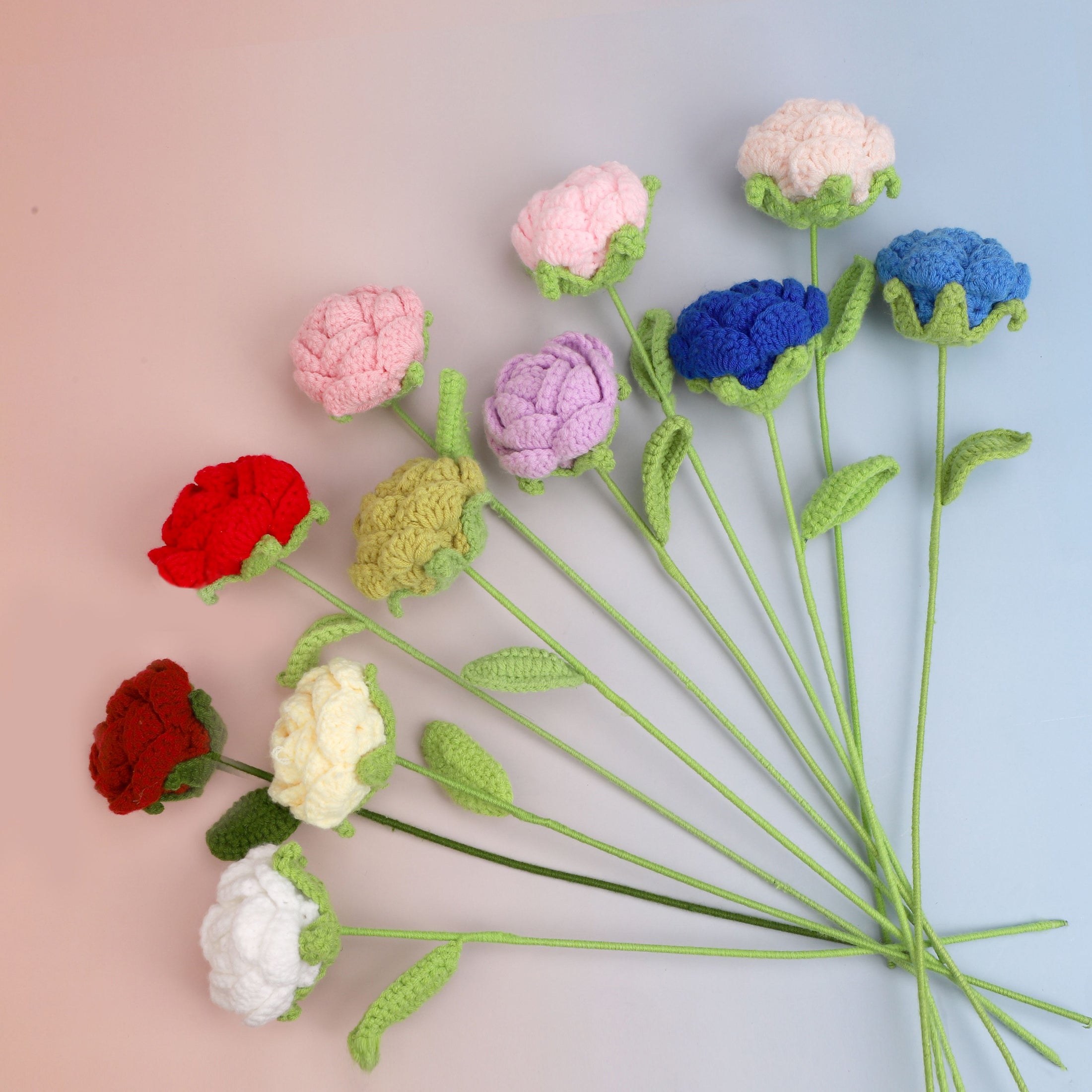 Handmade crochet round rose flower stem