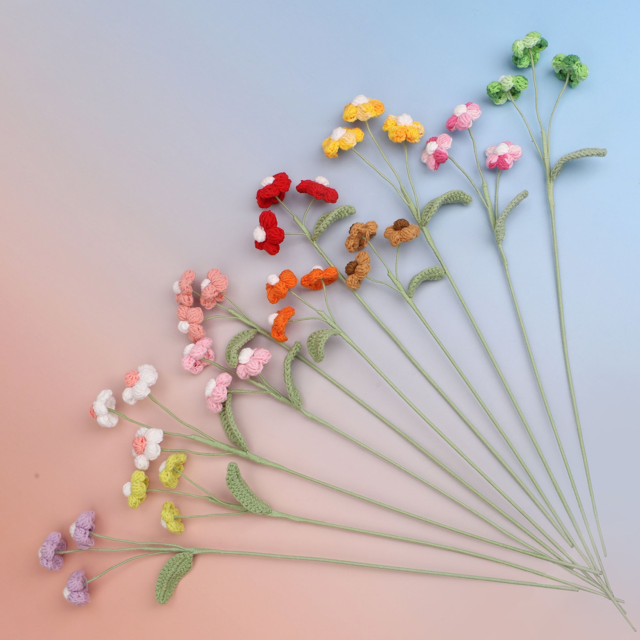 Handmade crochet puff bloom flower stem