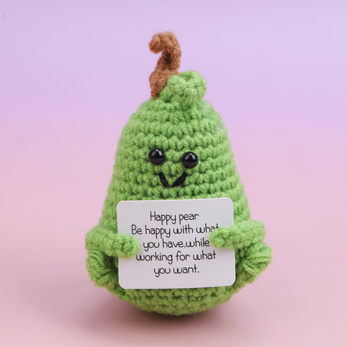 Handmade crochet pear with brown hair