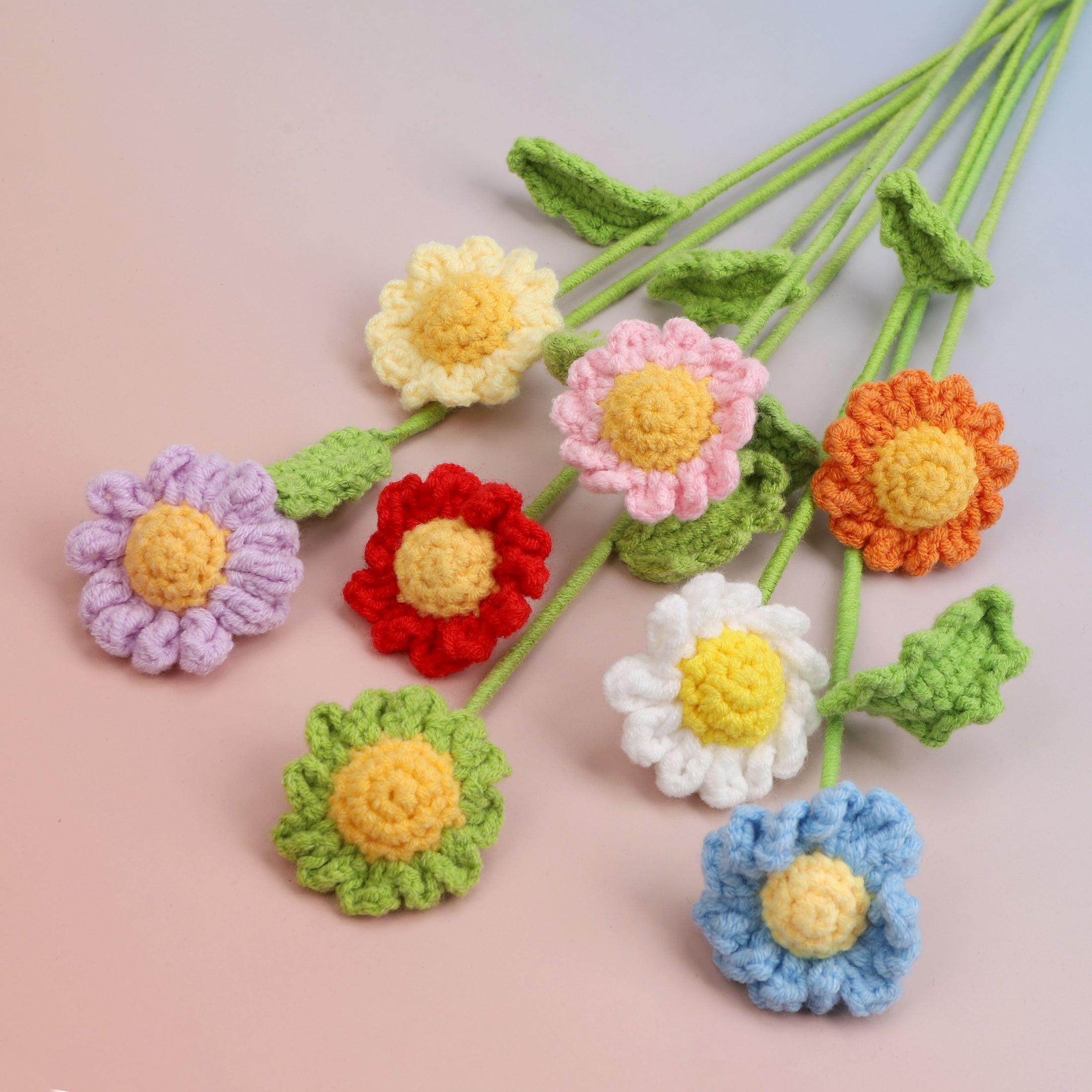 Handmade crochet little daisy flower stem