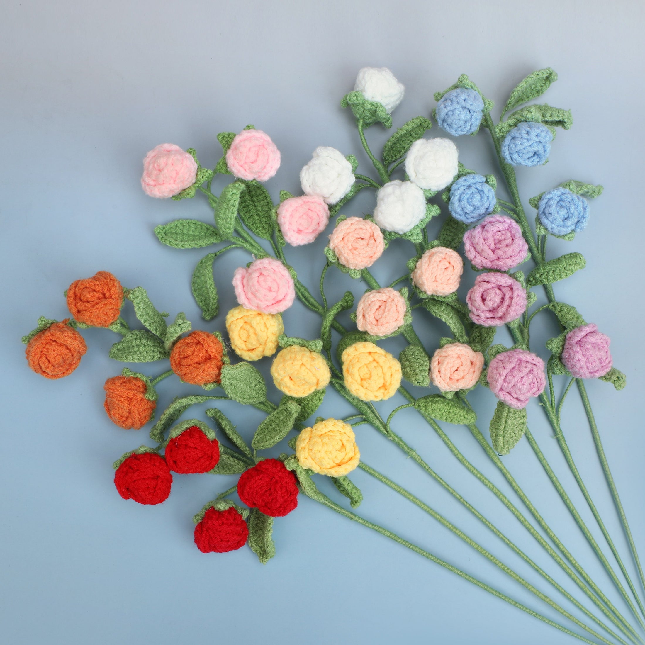 Handmade crochet classic rose flower stem