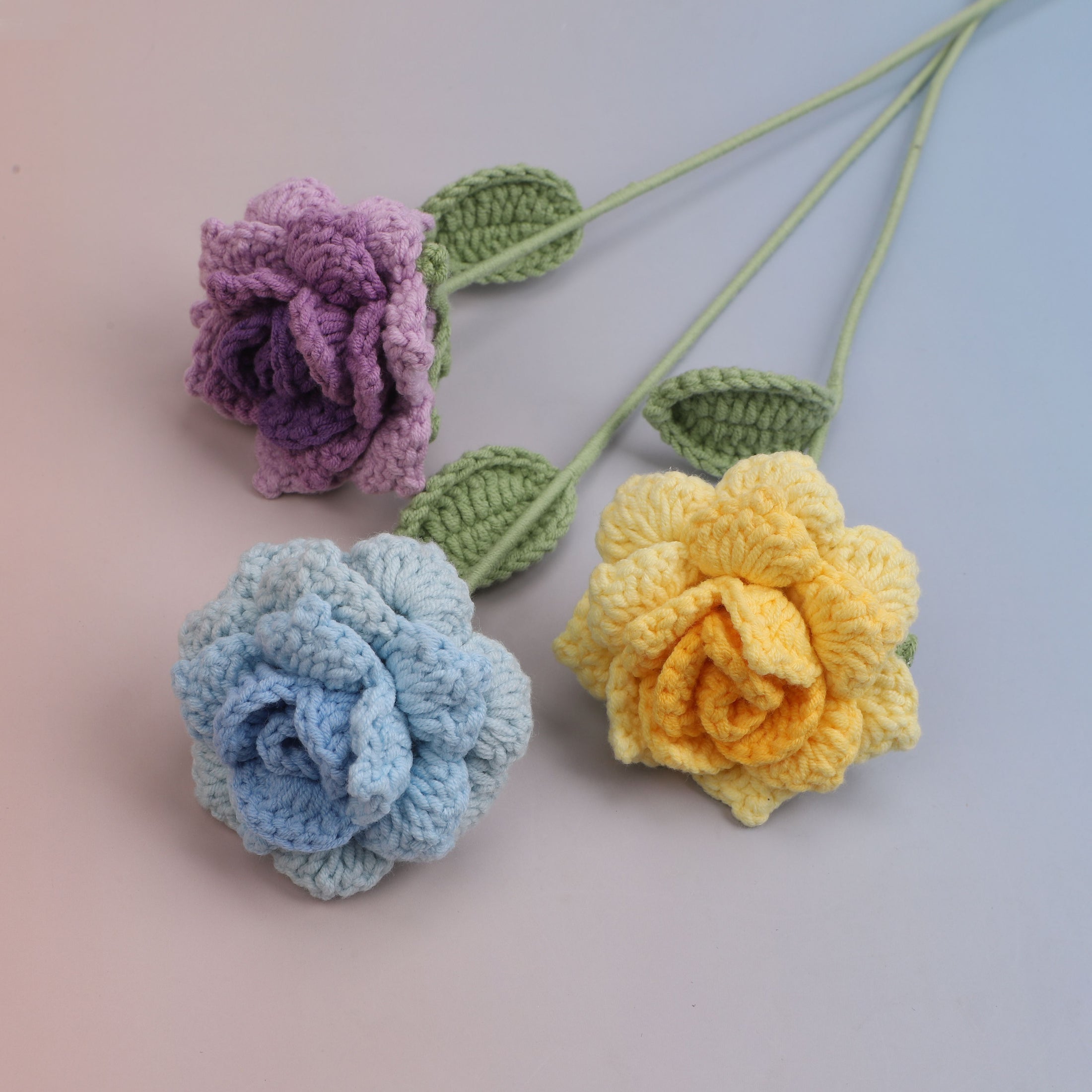 Handmade crochet multicolor rose flower stem