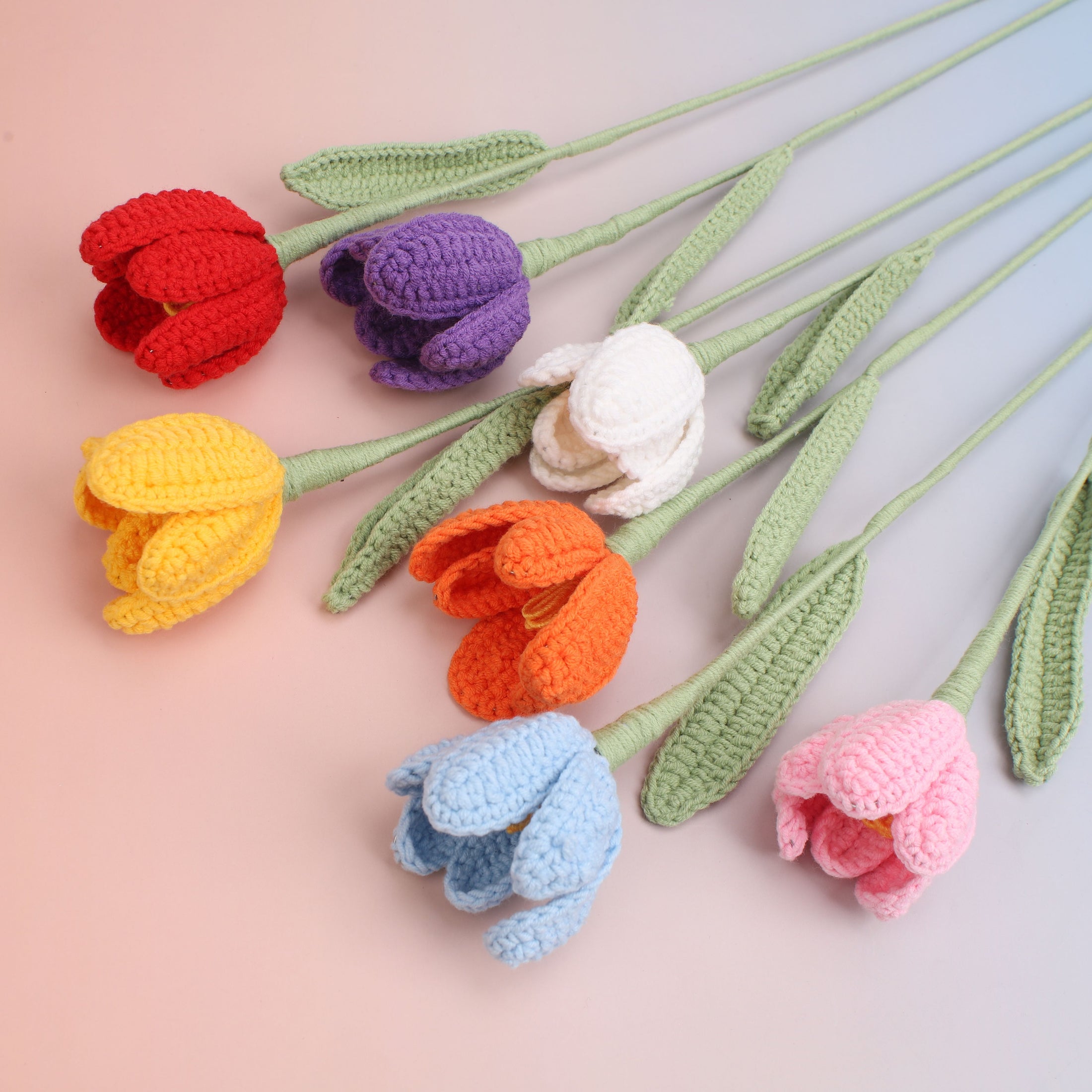 Handmade crochet tulip in full bloom