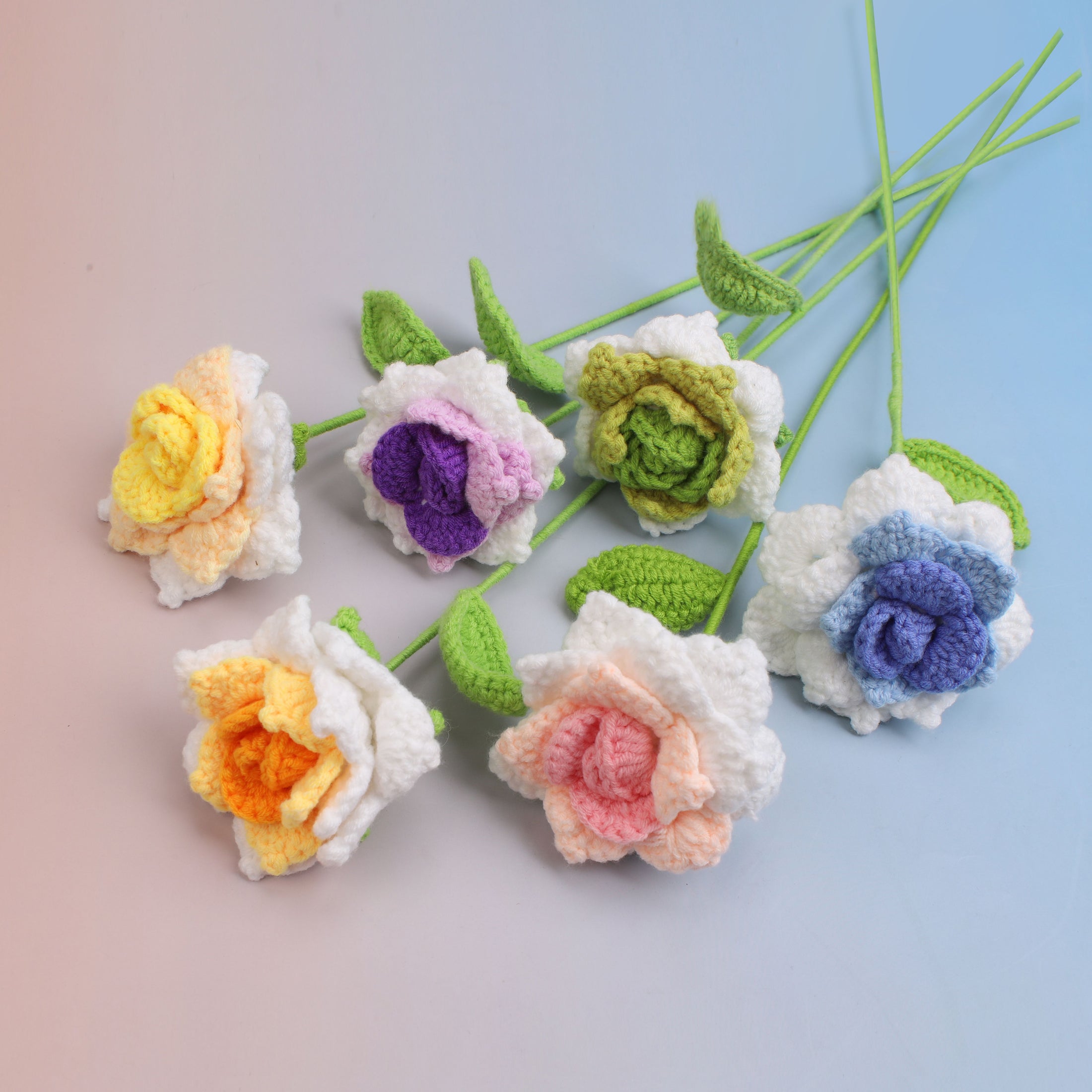 Handmade crochet origami-style rose with folded petals