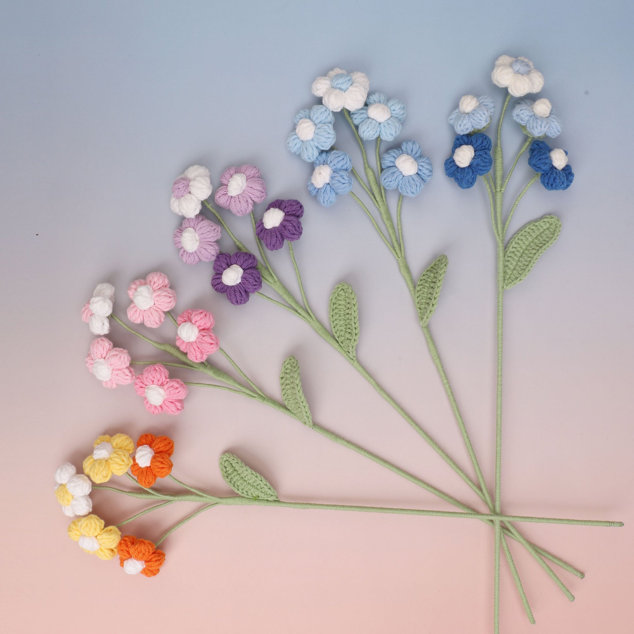 Handmade crochet round puff bloom flower stem