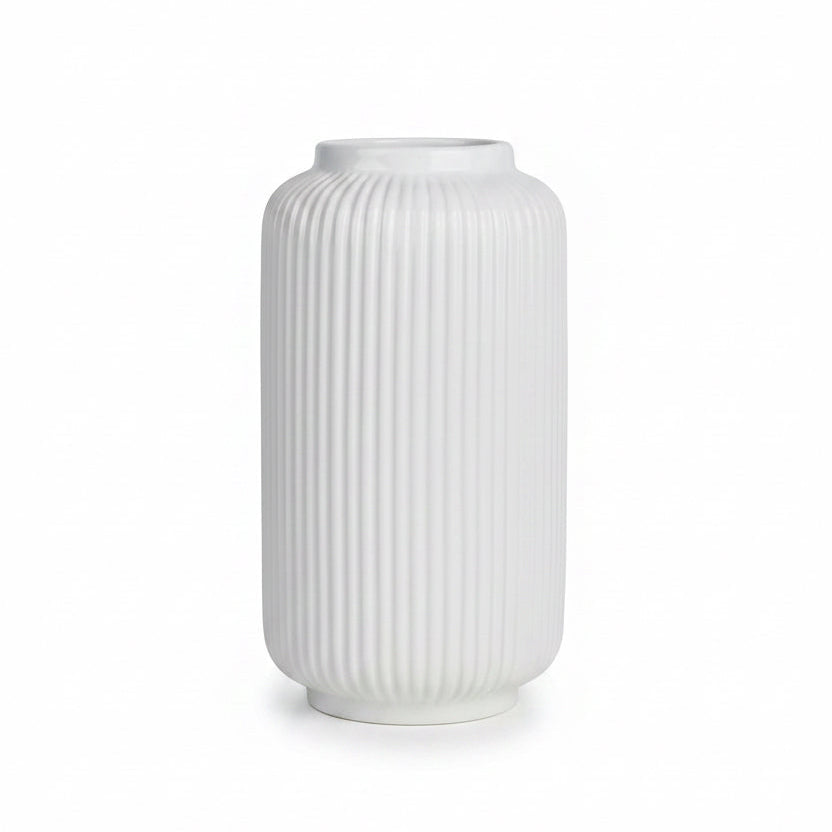 Colette urn fluted ceramic vase in white, gloss finish