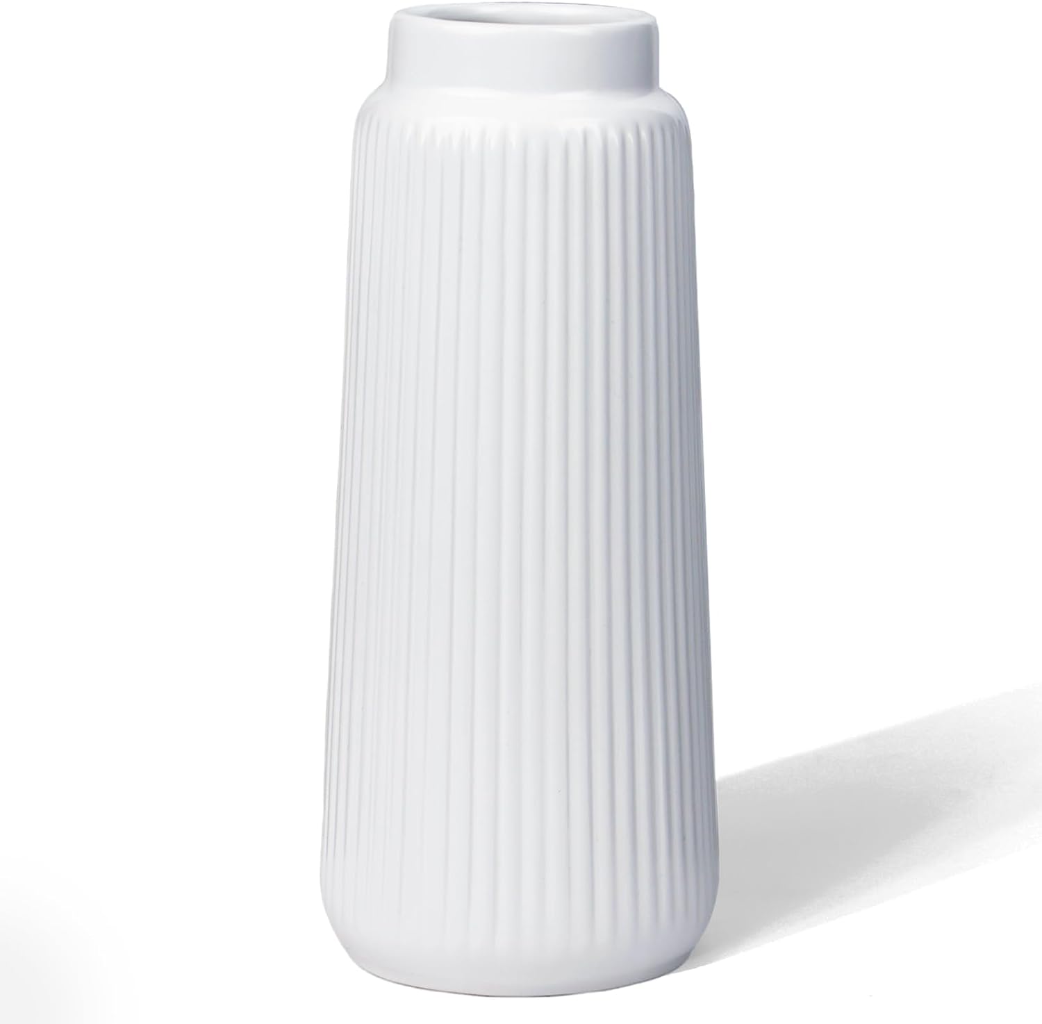 Colette carafe fluted ceramic vase in white, gloss finish