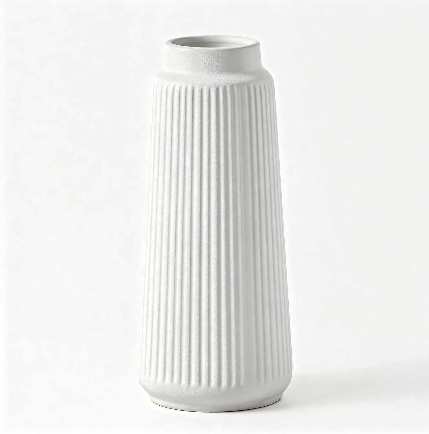 Colette carafe fluted ceramic vase in white, matte finish