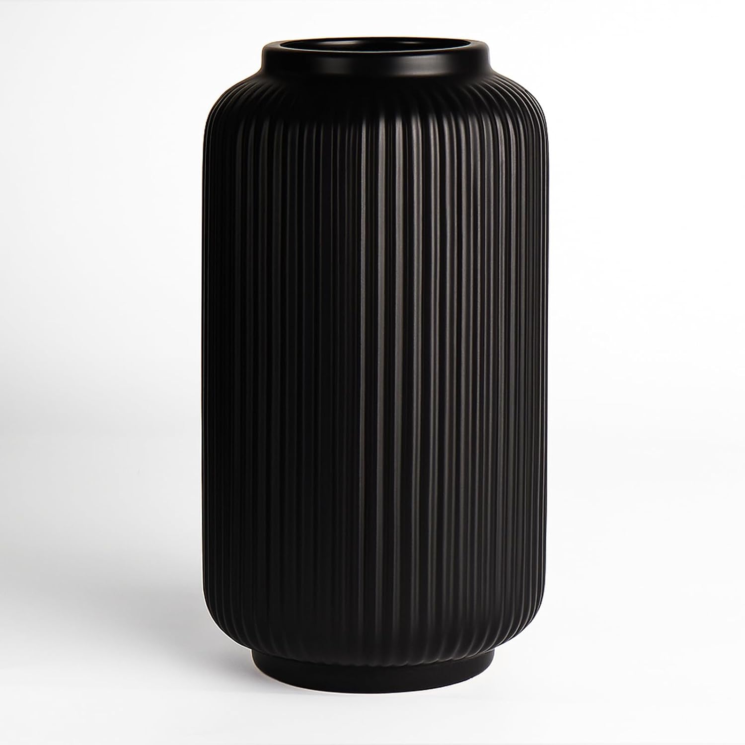 Colette urn fluted ceramic vase in black, gloss finish