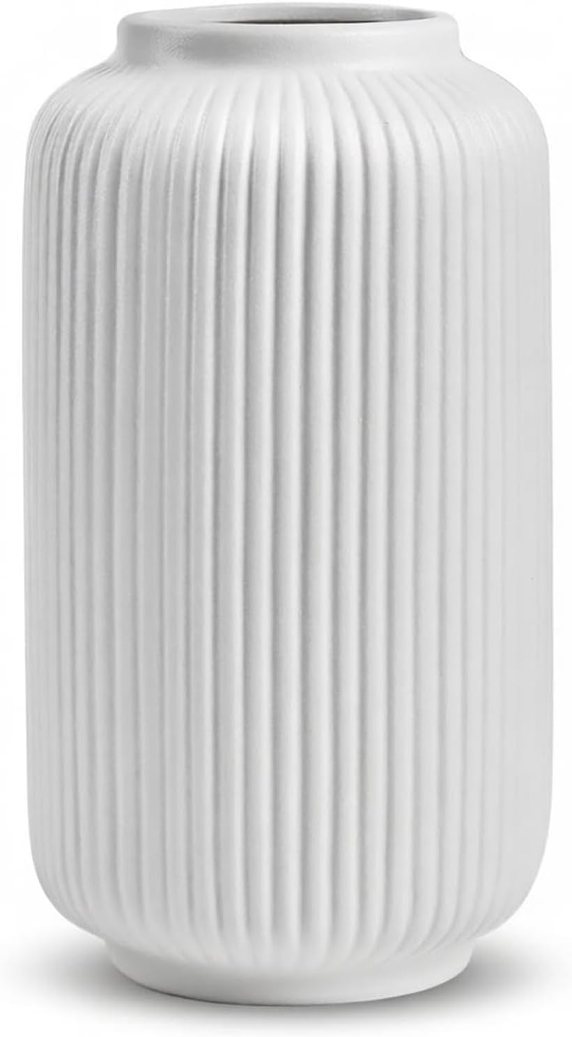 Colette urn fluted ceramic vase in white, matte finish