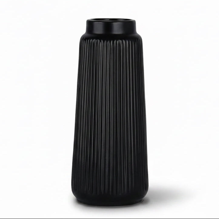 Colette carafe fluted ceramic vase in black, gloss finish
