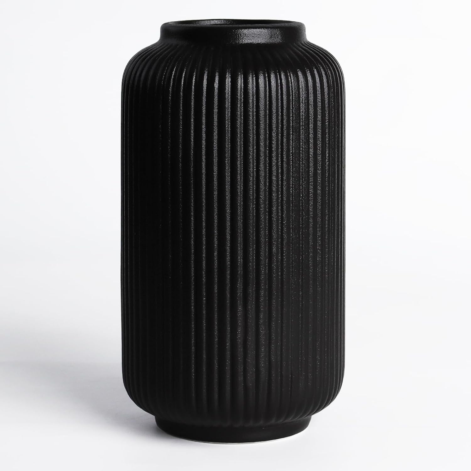 Colette urn fluted ceramic vase in black, matte finish