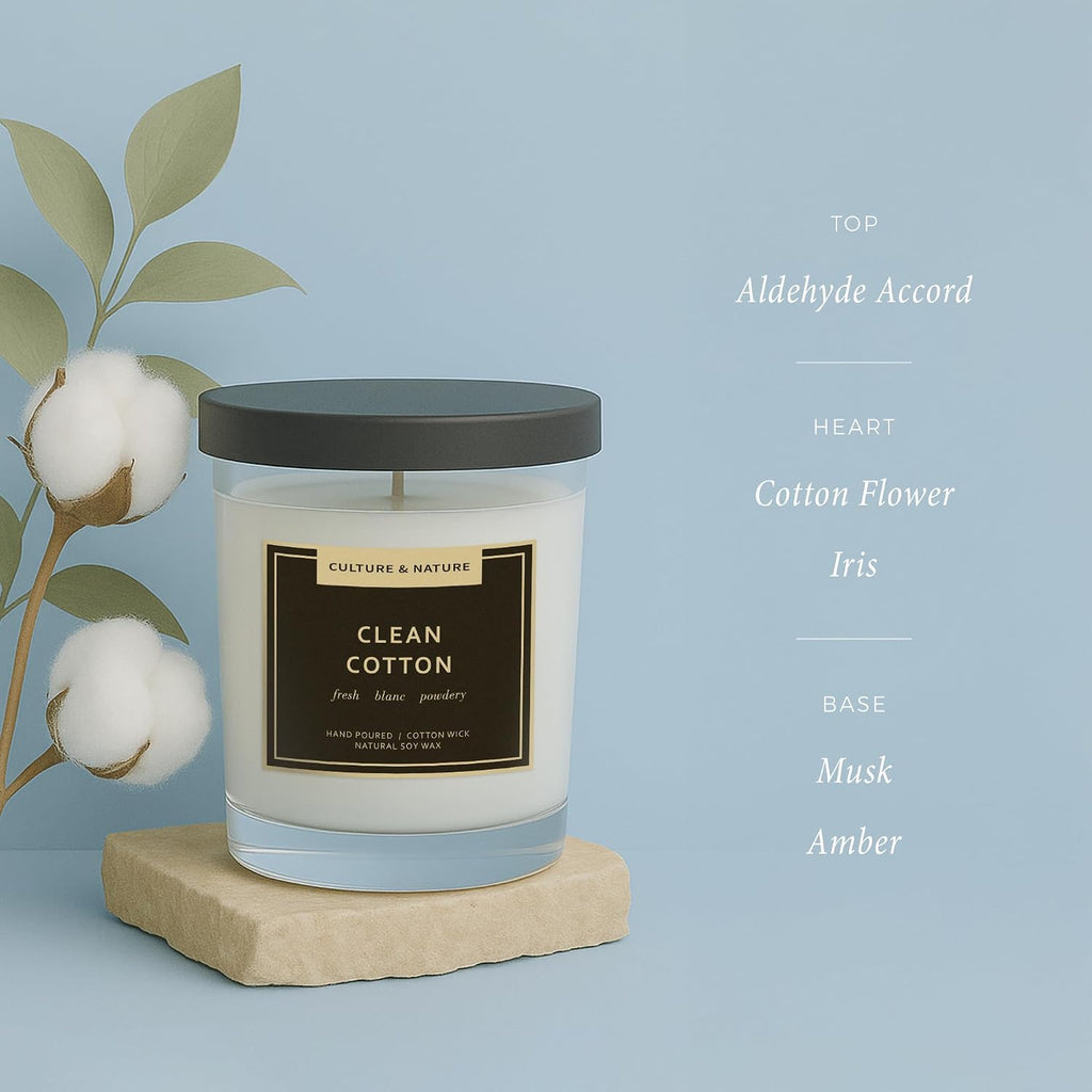 CULTURE & NATURE 7oz soy wax candle, Clean Cotton, gallery photo 3