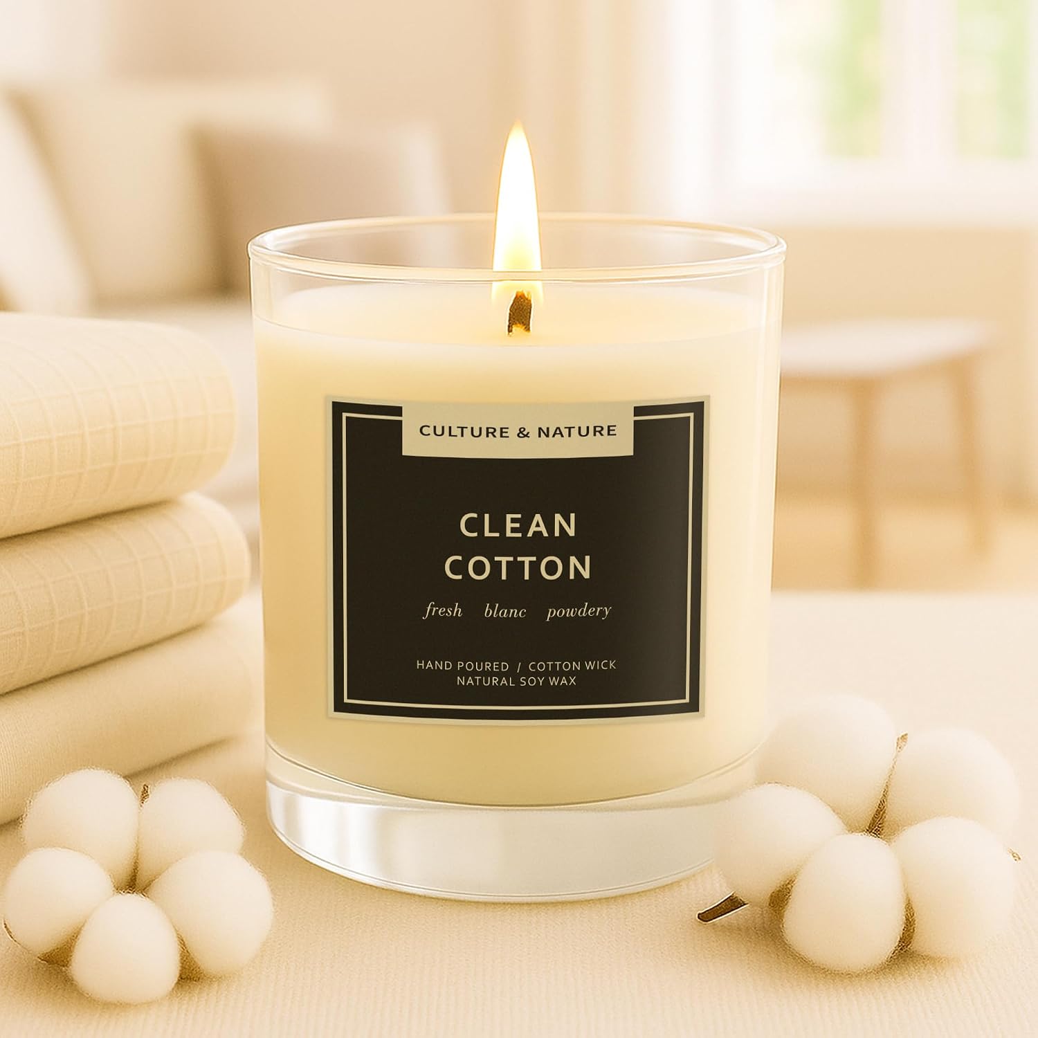 CULTURE & NATURE 7oz soy wax candle, Clean Cotton, gallery photo 4