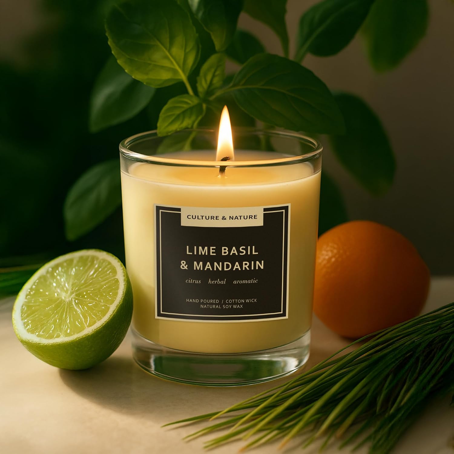CULTURE & NATURE 7oz soy wax candle, Lime Basil & Mandarin, gallery photo 4