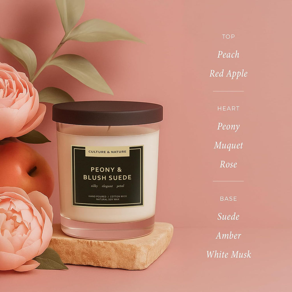 CULTURE & NATURE 7oz soy wax candle, Peony Blush & Suede, gallery photo 3