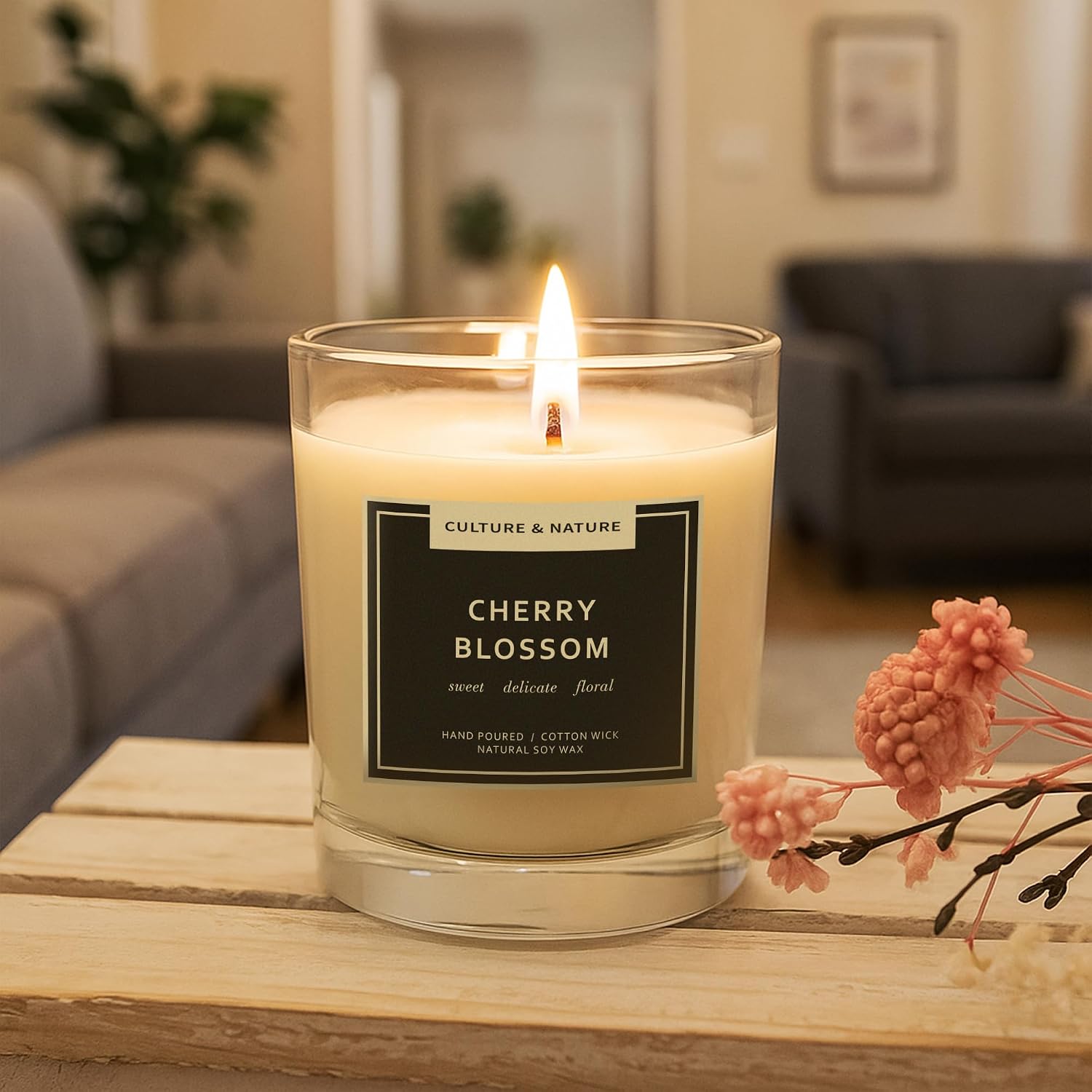 CULTURE & NATURE 7oz soy wax candle, Cherry Blossom, gallery photo 5